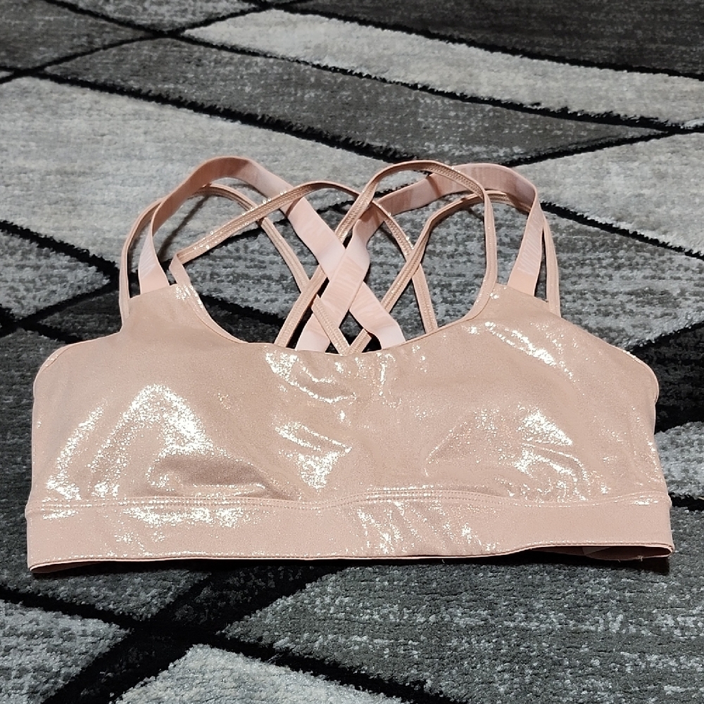 VICTORIA SPORT STRAPPY METALLIC SHINE PEACHY/PINK SPORTS BRA